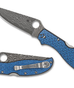 Spyderco C258GFBLP Stretch 2 XL Sprint Run Lock Back Knife Damascus/ VG-10 Core Plain Edge Blade with Blue Nishijin Glass Fiber Handles