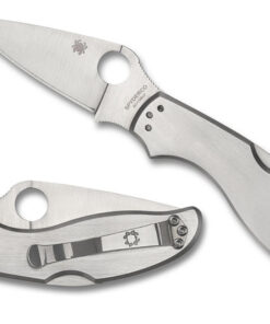 Spyderco C261P UpTern Backlock Knife Stainless Steel PlainEdge Blade with Stainless Steel Handles (2.82" Satin)