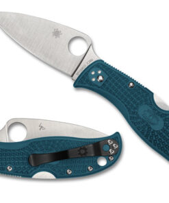 Spyderco C262PBLK390 LeafJumper Folding Knife Plain Satin K390 Leaf Shaped Blade with Blue FRN Handles