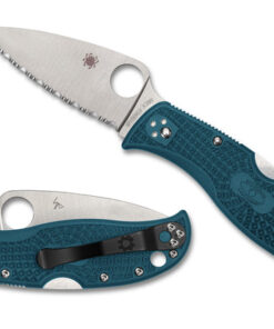 Spyderco C262SBLK390 LeafJumper Folding Knife SpyderEdge Satin M390 Leaf Shaped Blade with Blue FRN Handles