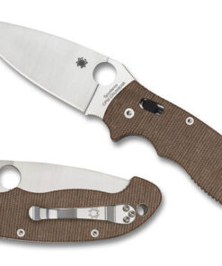 Spyderco C95MPCW2 Manix 2 XL Ball Bearing Lock Knife Plain CRU-WEAR Blade with Brown Canvas Micarta Handles