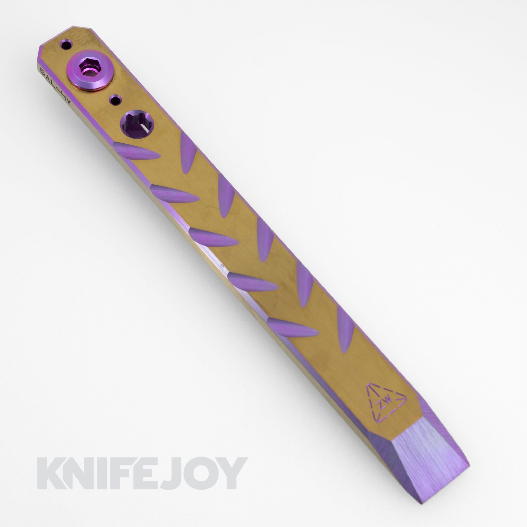 Zach Wood Custom Tools 6" Titanium ClipIt Pry Bar Anodized Purple/ Gold Herringbone Pattern/ Single Bolt Clip