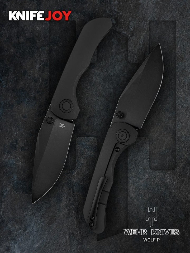 Wehr Knives Wolf-P Model Folder M390 Black Stonewash Blade with Black PVD Titanium Handles/ PVD Hardware