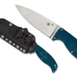 Spyderco FB31PBL2K390 ENUFF 2 Leaf Fixed Blade Knife Plain Satin K390 Blade with Blue FRN Handles