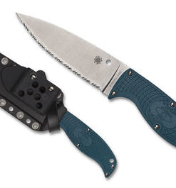 Spyderco FB31SBL2K390 ENUFF 2 Leaf Fixed Blade Knife SpyderEdge Satin K390 Blade with Blue FRN Handles