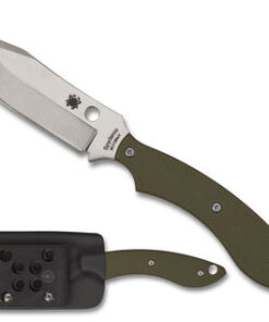 Spyderco FB49GPOD Sjoed Stok Bowie Fixed Blade Plain Satin Blade with OD Green G10 Handles/ Boltaron Sheath