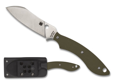 Spyderco FB50GPOD Sjoed Stok Drop Point Fixed Blade Plain Satin Blade with OD Green G10 Handles/ Boltaron Sheath