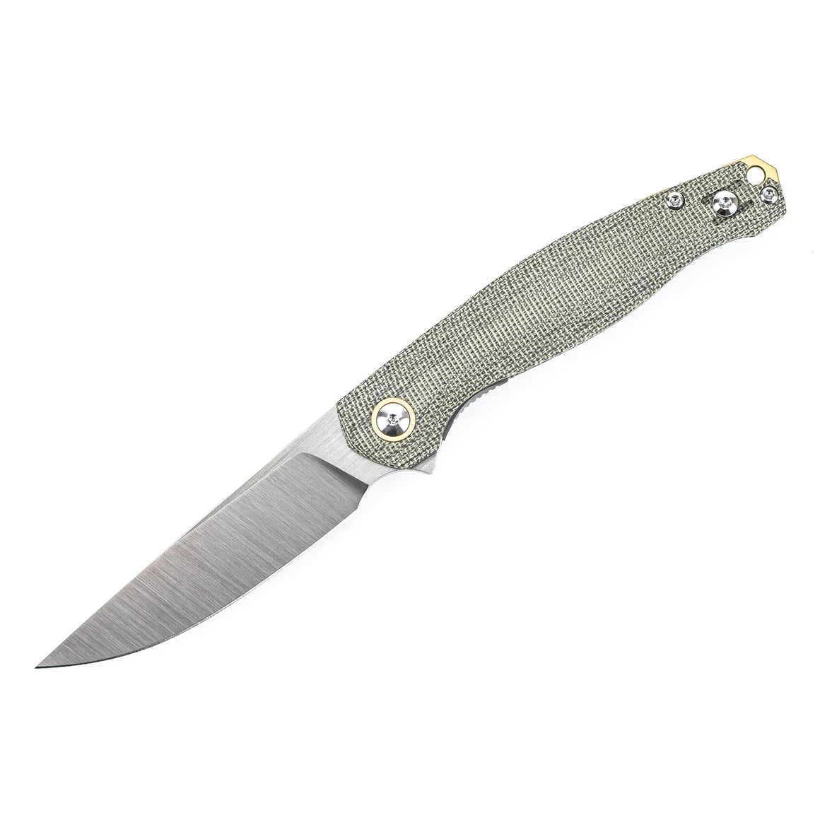 GiantMouse Knives Vox/Anso ACE Sonoma V2 Linerlock Knife Satin Elmax Blade with Green Canvas Micarta Handles