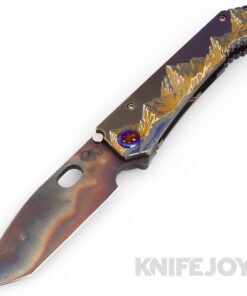 Medford Knives 187DPT D2 Vulcan Tanto Blade with Bronze-Violet Mountains Handles/ Flamed Hardware and Brz-Violet Clip
