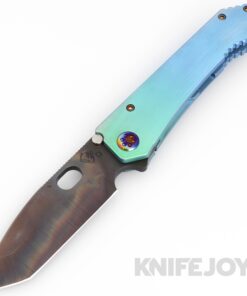 Medford Knives 187DPT D2 Vulcan Tanto Blade with Old School Blue-Green Fade Handles/ Flamed Hardware and Clip