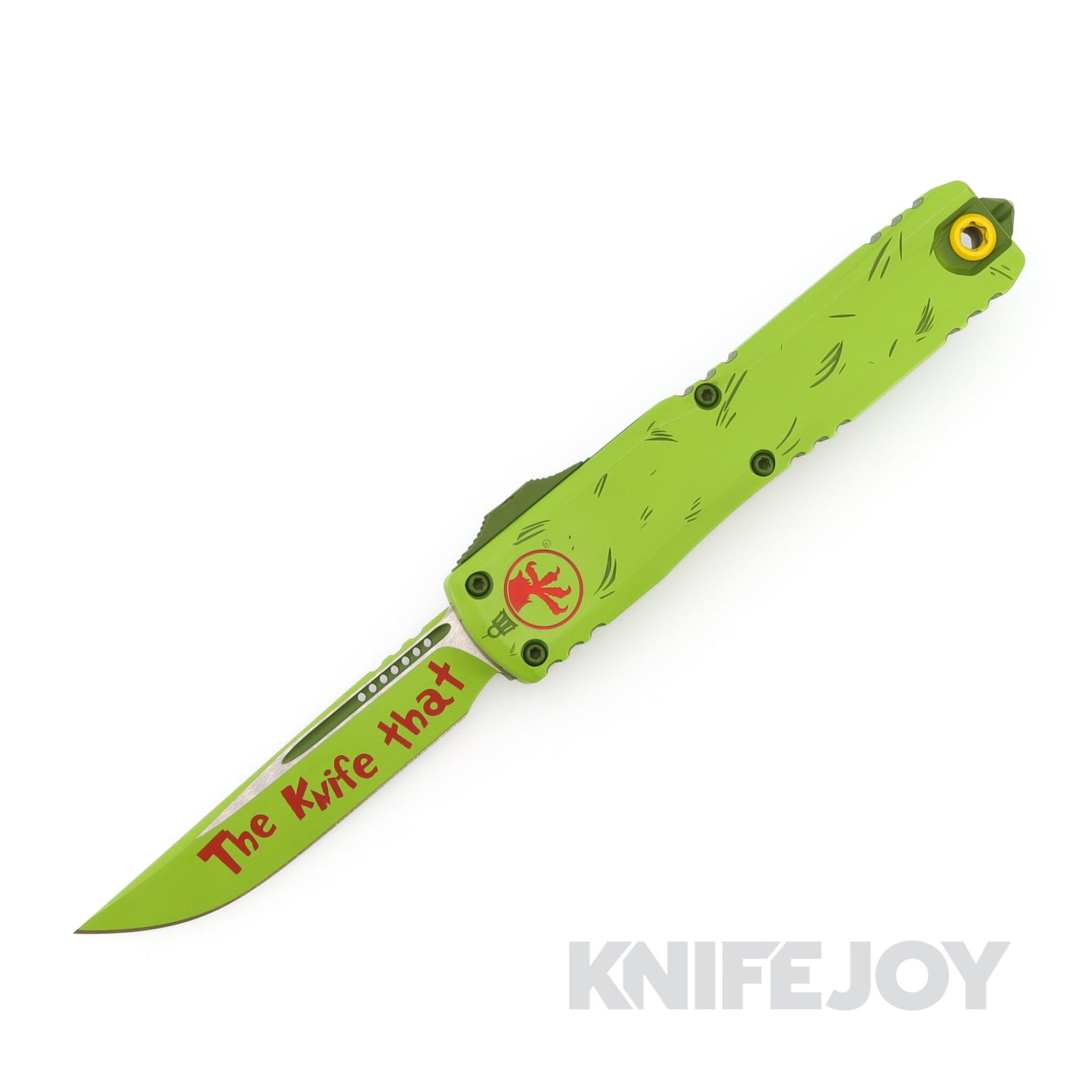 MICROTECH 11214-1GNS Ultratech GEN IV OTF Auto Single Edge Green Standard Blade with Grinch Green Aluminum Handles