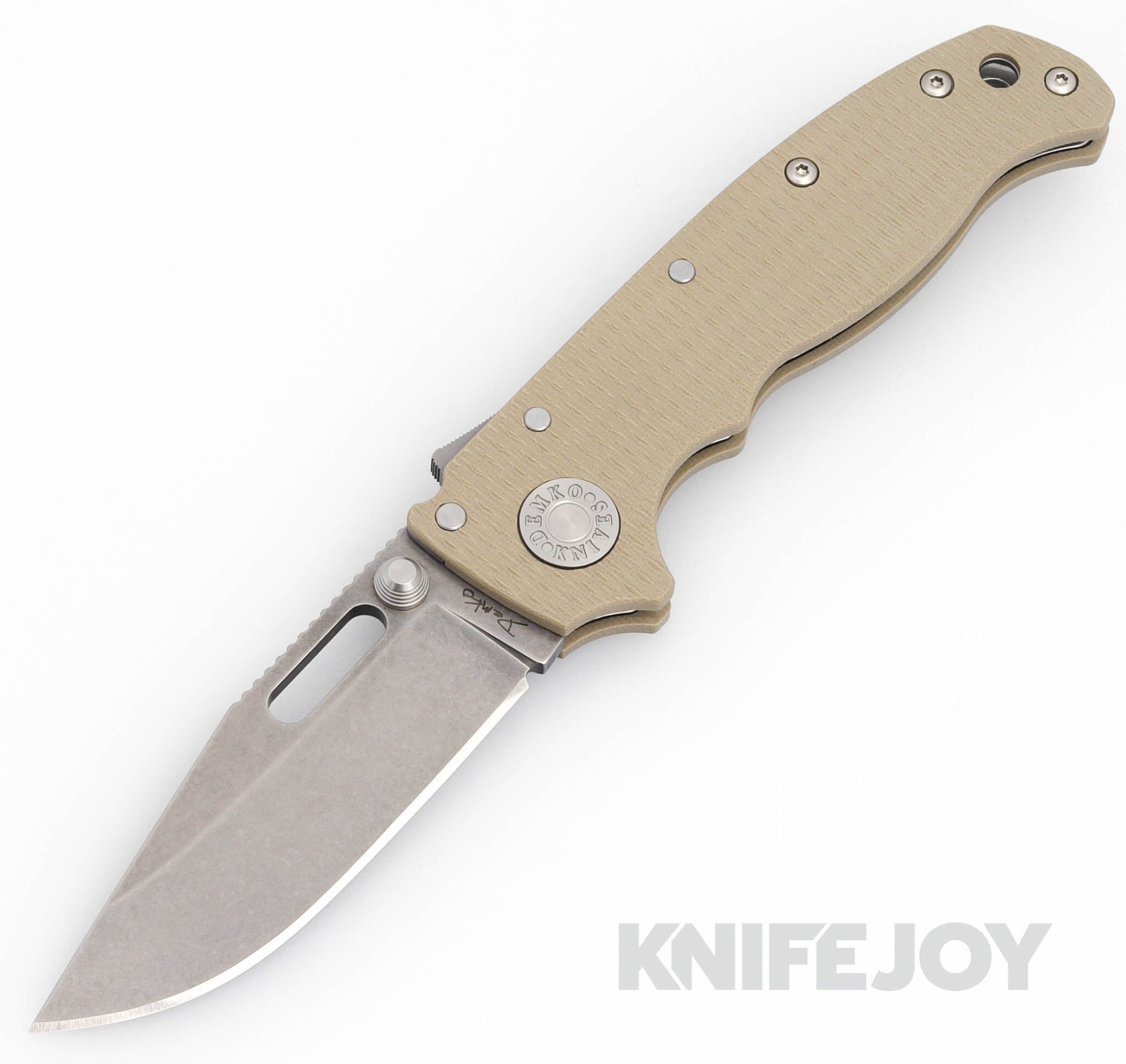 Demko Knives AD20.53VTANG10-CP 3V Clip Point Blade with Coyote Tan G10 Handles