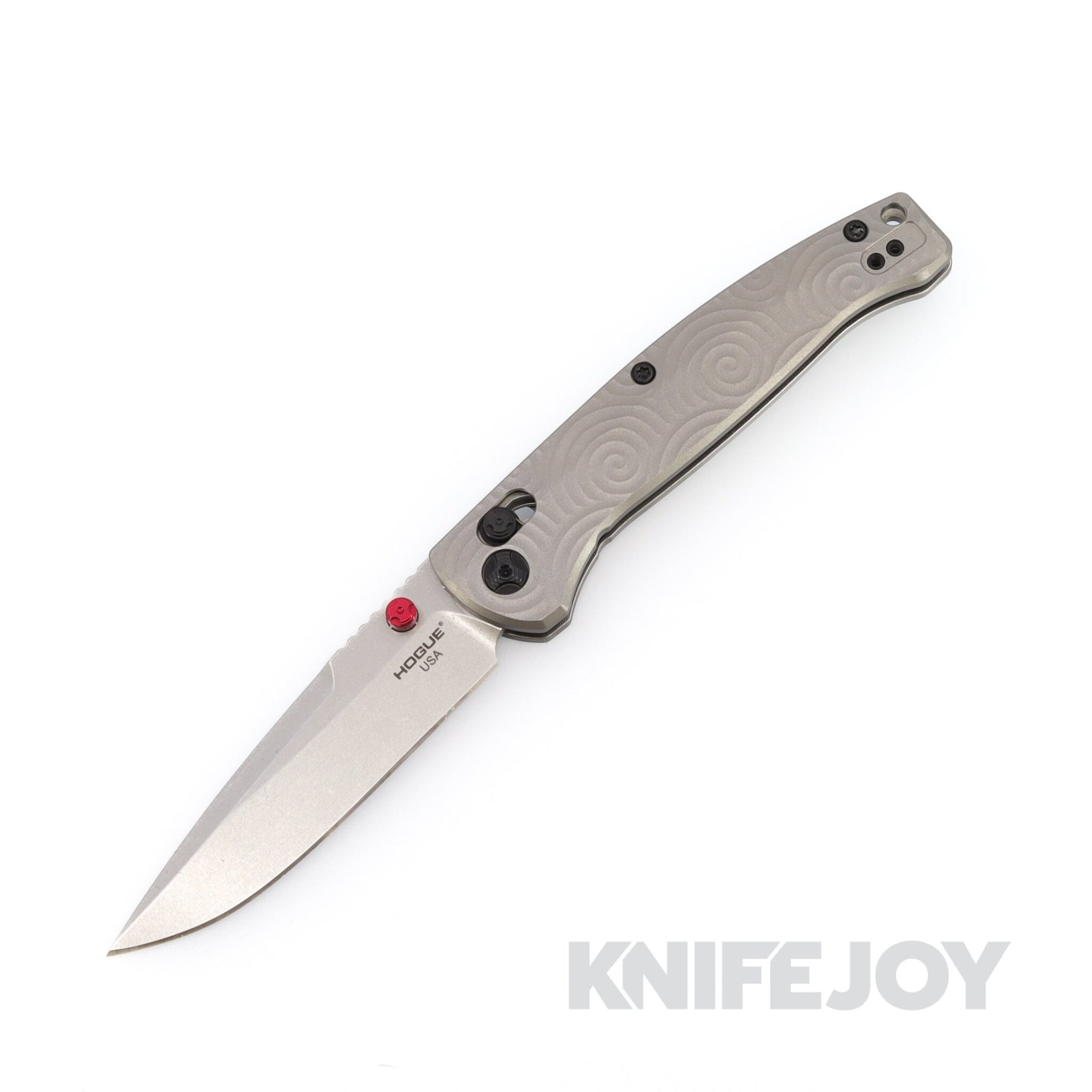 Hogue 24491-LIM Mysto Collector Series ABLE Lock™ Manual Folder Clip Point Magnacut Blade with Red Thumbstuds and Tumbled Titanium Textured Handles