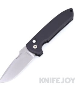 Pro-Tech Knives SHOT26.Rockeye.1 Rockeye Auto Stonewash Blade with Solid Black Handles / Satin Hardware / Black Lip Pearl Button / Polished Clip