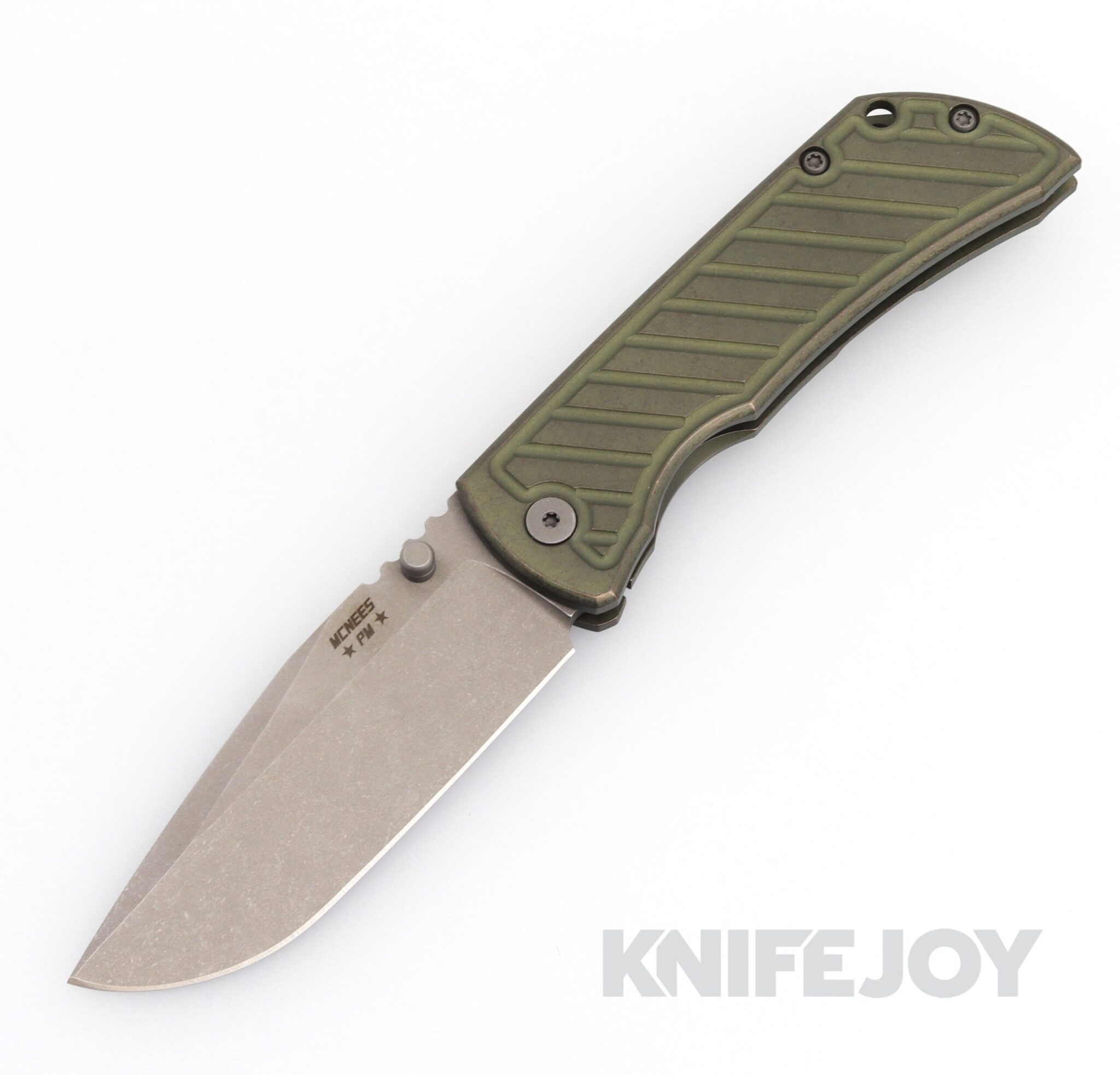 McNees Knives PM Mac2 3.5"- Gen2 Magnacut Blade and Atomic Green/ Bronze Fastback Titanium Handles