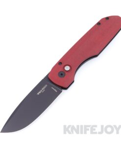 Pro-Tech Knives SHOT26.VERO.1 Auto Vero Synapse DLC Black Magnacut Blade with Black Thick Back Aluminum Handle and Red Linen Micarta Lid / Black Lip Pearl Button / Black Hardware / Machined Titanium Clip