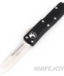 MICROTECH 231-11 UTX-85 II OTF Auto Single Edge Stonewash Partially Serrated Blade with Black Aluminum Handles
