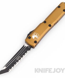 MICROTECH 123-1TA Ultratech OTF Auto Tactical Black Tanto Full Serrated Blade with Tan Aluminum Handles