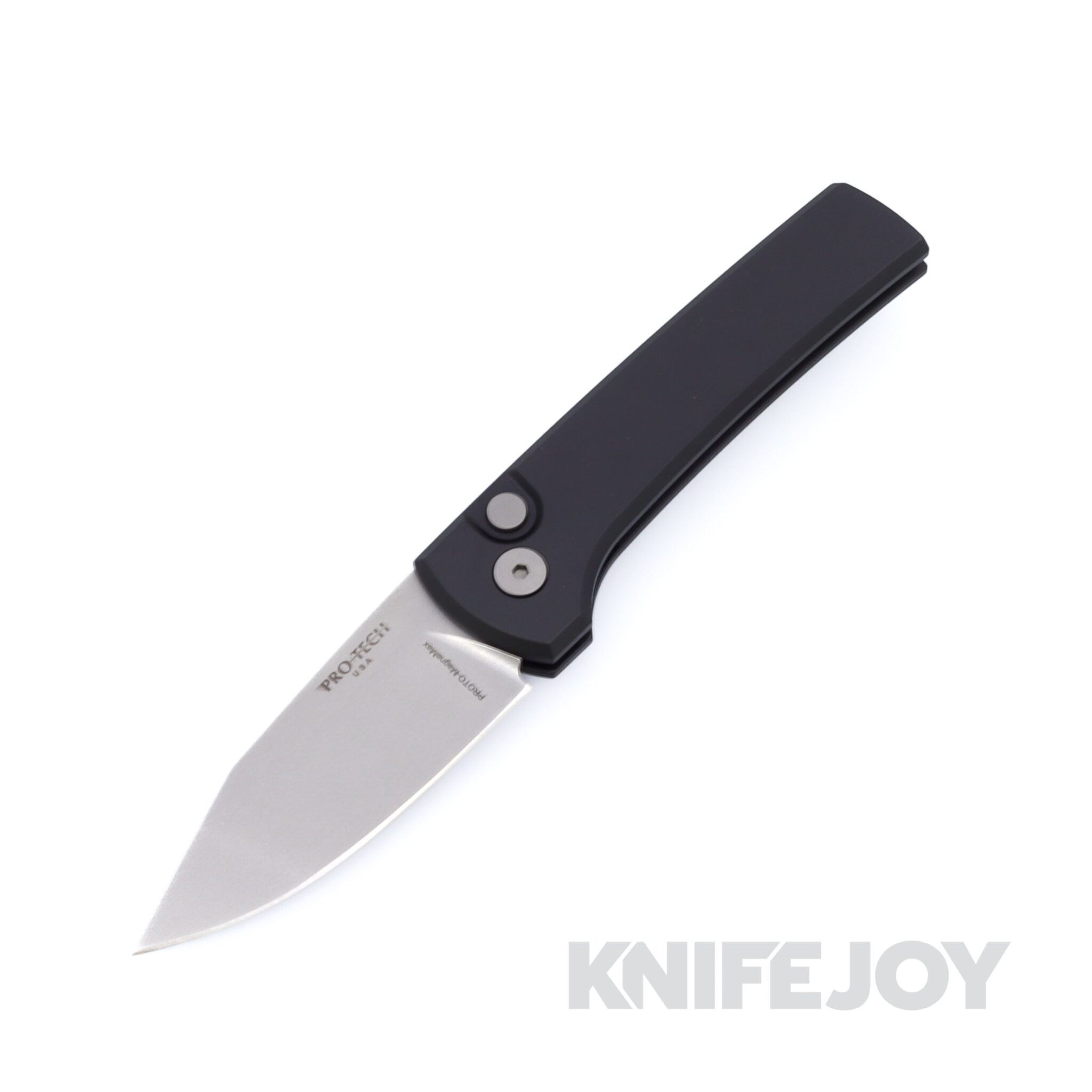 Pro-Tech x Chavez RCS1101 Scapegoat Compact Automatic Stonewash MagnaMax Blade with Black Aluminum Handles