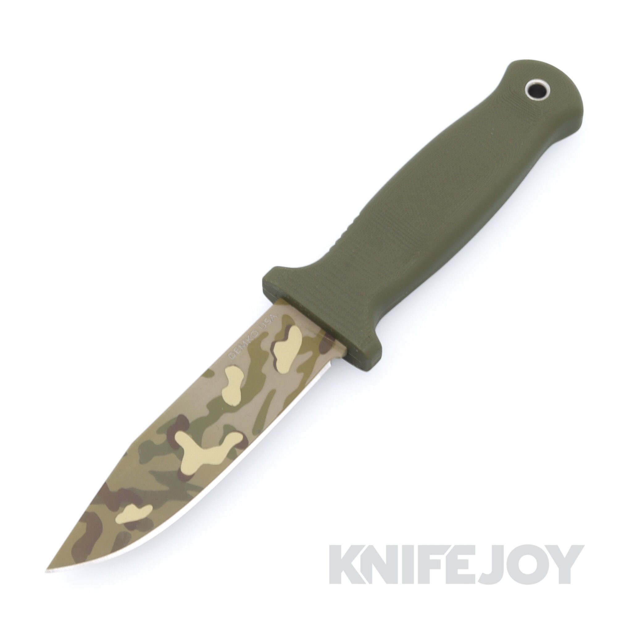 Demko Knives Armiger 4 Fixed Blade Clip Point Camo Cerakote Blade with OD Rubberized Handles / Kydex Sheath