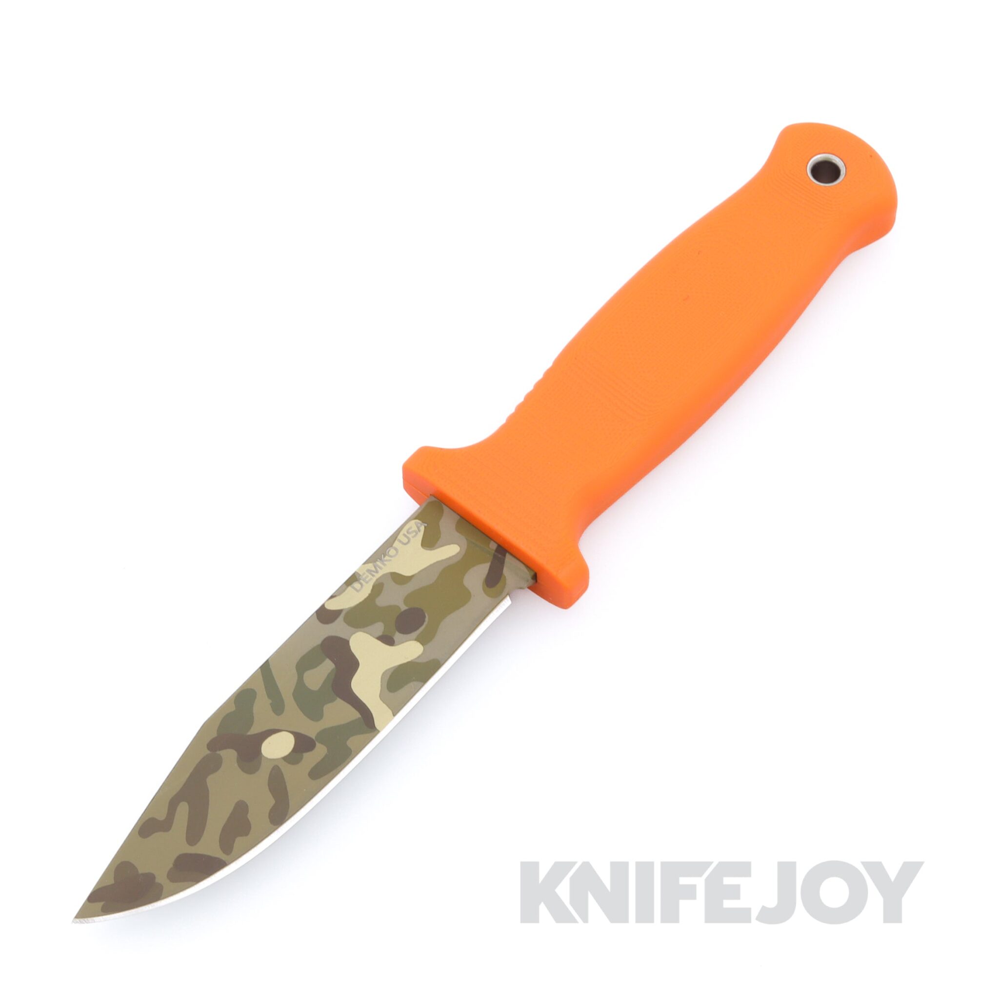 Demko Knives Armiger 4 Fixed Blade Clip Point Camo Cerakote Blade with Orange Rubberized Handles / Kydex Sheath