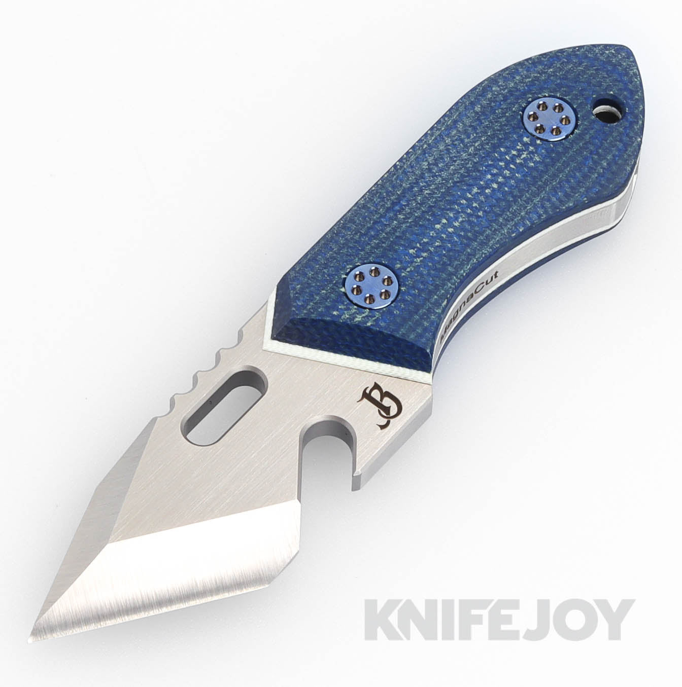 Mechforce Knives Jensen Bergman Collab Brew Tool Fixed Blade Knife Satin Magnacut Tanto Blade with Blue Micarta Handles/ White Liners