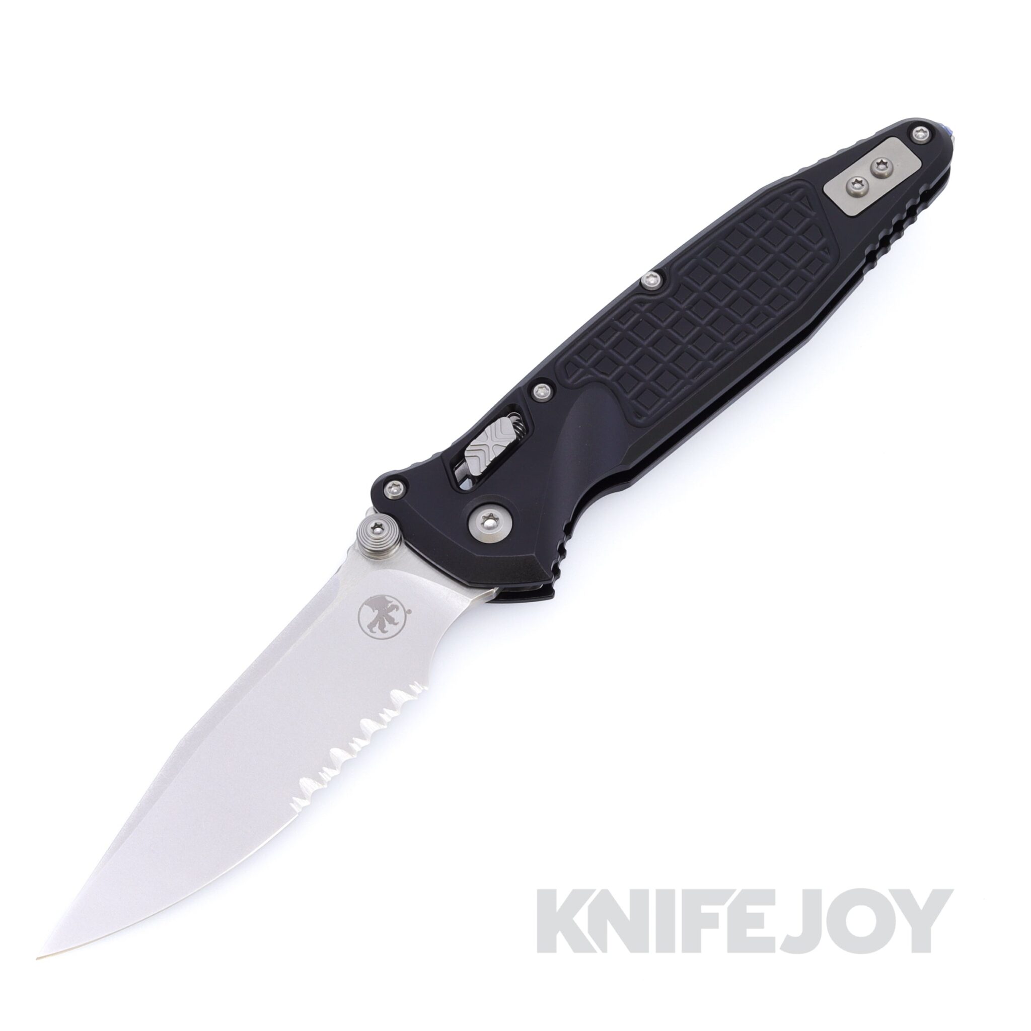 MICROTECH 160RL-11FR SOCOM Elite RAM-LOK Folder Single Edge Stonewash Partially-Serrated Blade with Black Frag Aluminum Handles