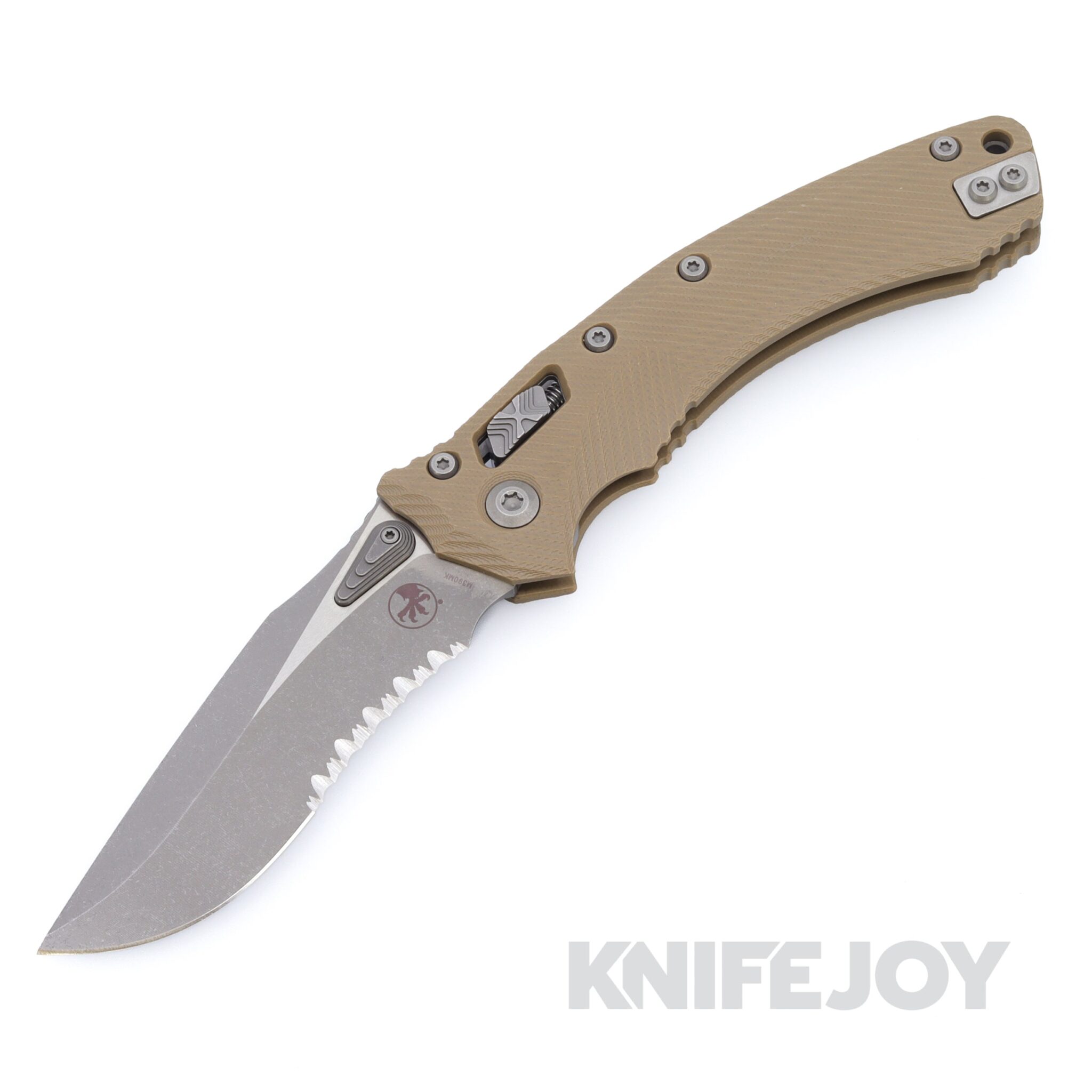 MICROTECH 137RL-11APFLGTTA Amphibian RAM-LOK Folder Apocalyptic Partially Serrated Blade with Fluted Tan G10 Handles
