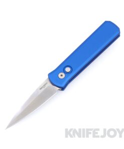 Pro-Tech Knives 721-Satin Blue Auto Godson Knife Satin Plain Blade with Solid Blue Aluminum Handles
