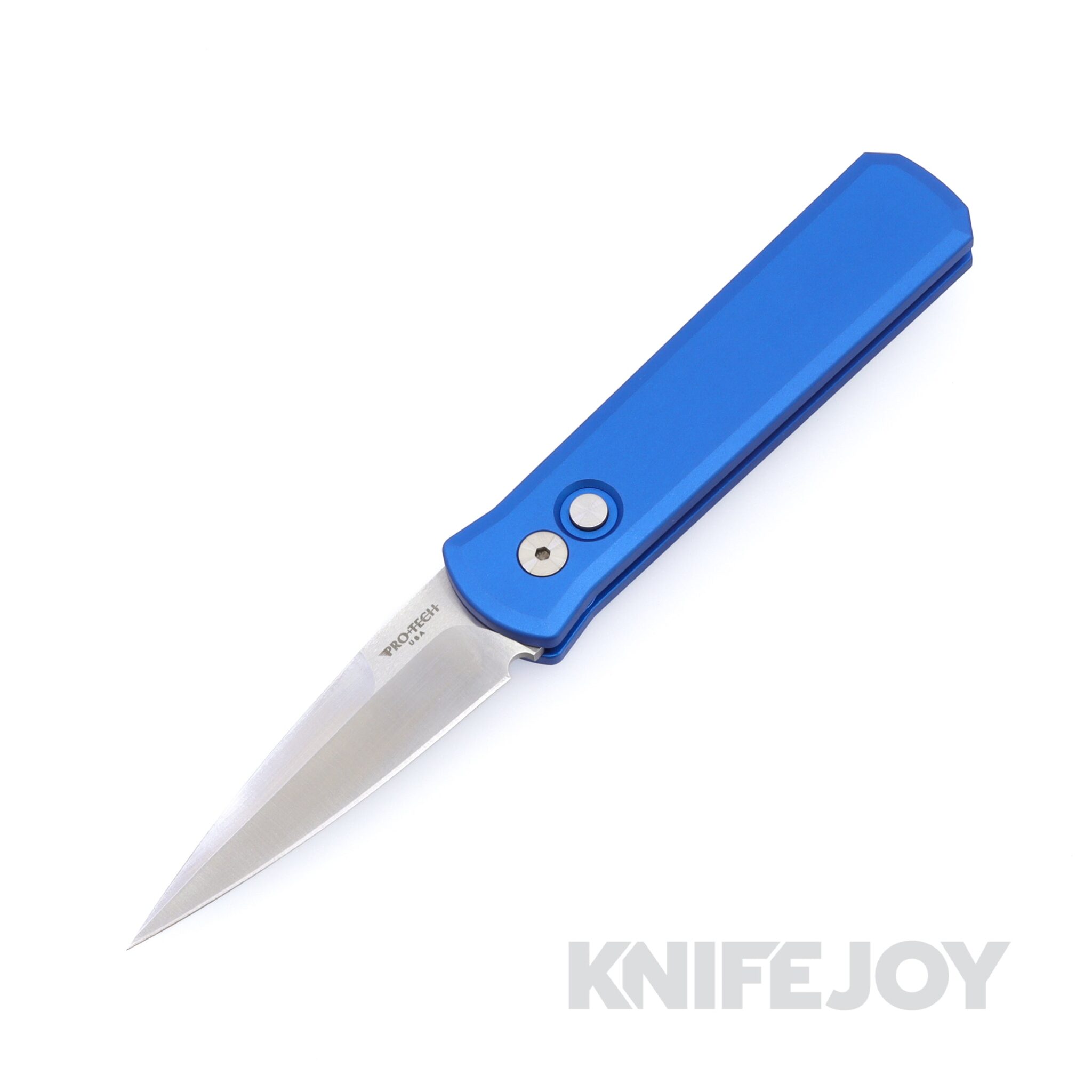 Pro-Tech Knives 721-Satin Blue Auto Godson Knife Satin Plain Blade with Solid Blue Aluminum Handles