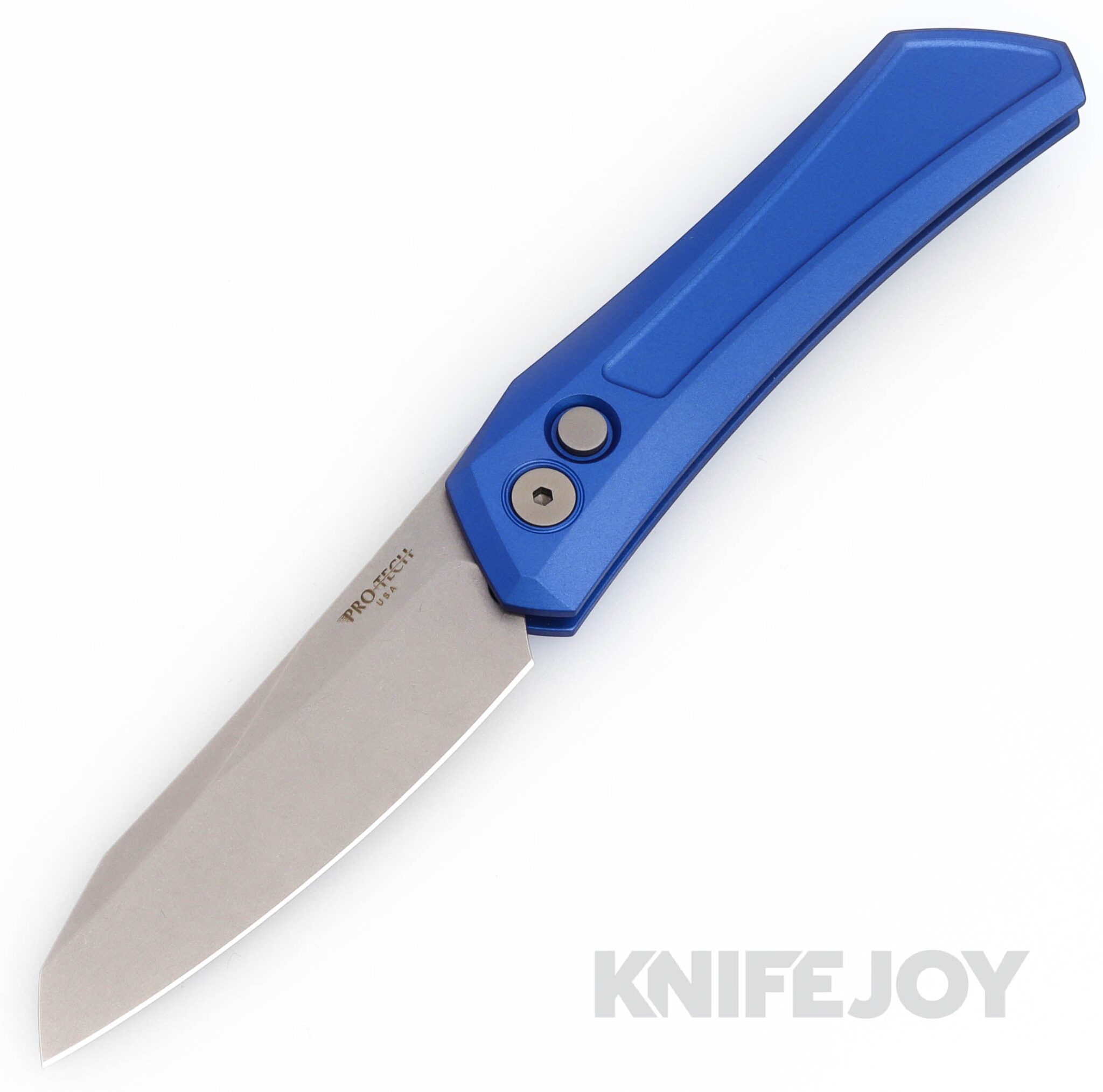 Pro-tech Knives PT-DS101-BLUE Auto Sinkevich Design Oligarch Auto Stonewash Magnacut Blade with Solid Blue Aluminum Handles