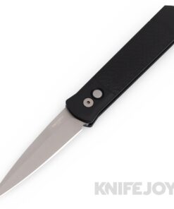 Pro-tech Knives 924 GODFATHER Auto Bead Blasted Plain Blade with Black Jigged Aluminum Handles