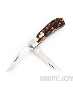 Jim Dunlap Custom Knives 2 Blade Wharncliffe Trapper Slip Joint CPM 154 Blade with Stag Handles
