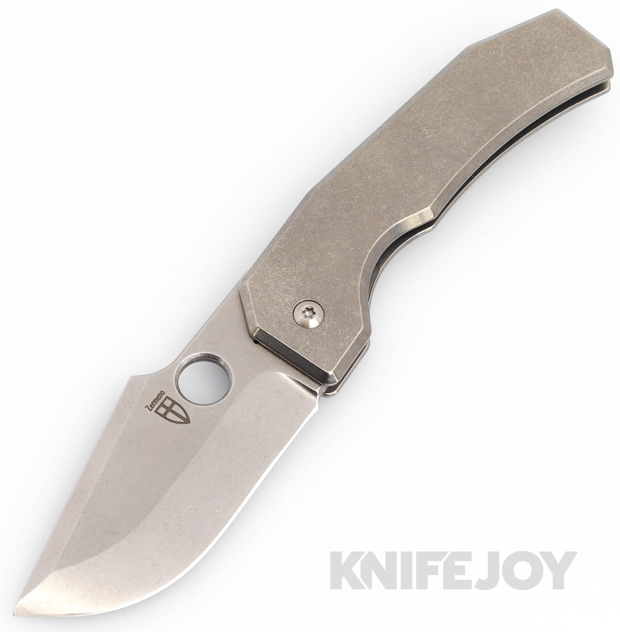 Zermeno Knives Tyr Model M.A.C.K. Stonewash Magnacut Blade with Stonewash Titanium Handles