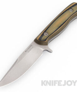Camerer Knives Custom Fixed Blade Model Wrangler Tumbled 52100 Blade with Green/ Brown G10 Handles