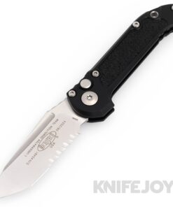 MICROTECH 1136-11 Auto L.U.D.T. GEN III Auto Tanto Edge Stonewash Partially Serrated Blade with Black Aluminum Handles
