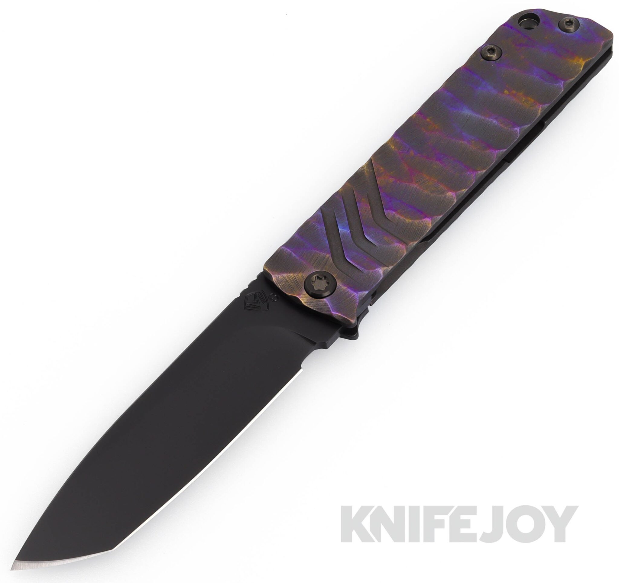 Medford Knives The Antik S45VN Tumbled Tanto Blade with PenAnoFlm Flats Predator Handles/ Black Hardware/ Flamed Flats Clip