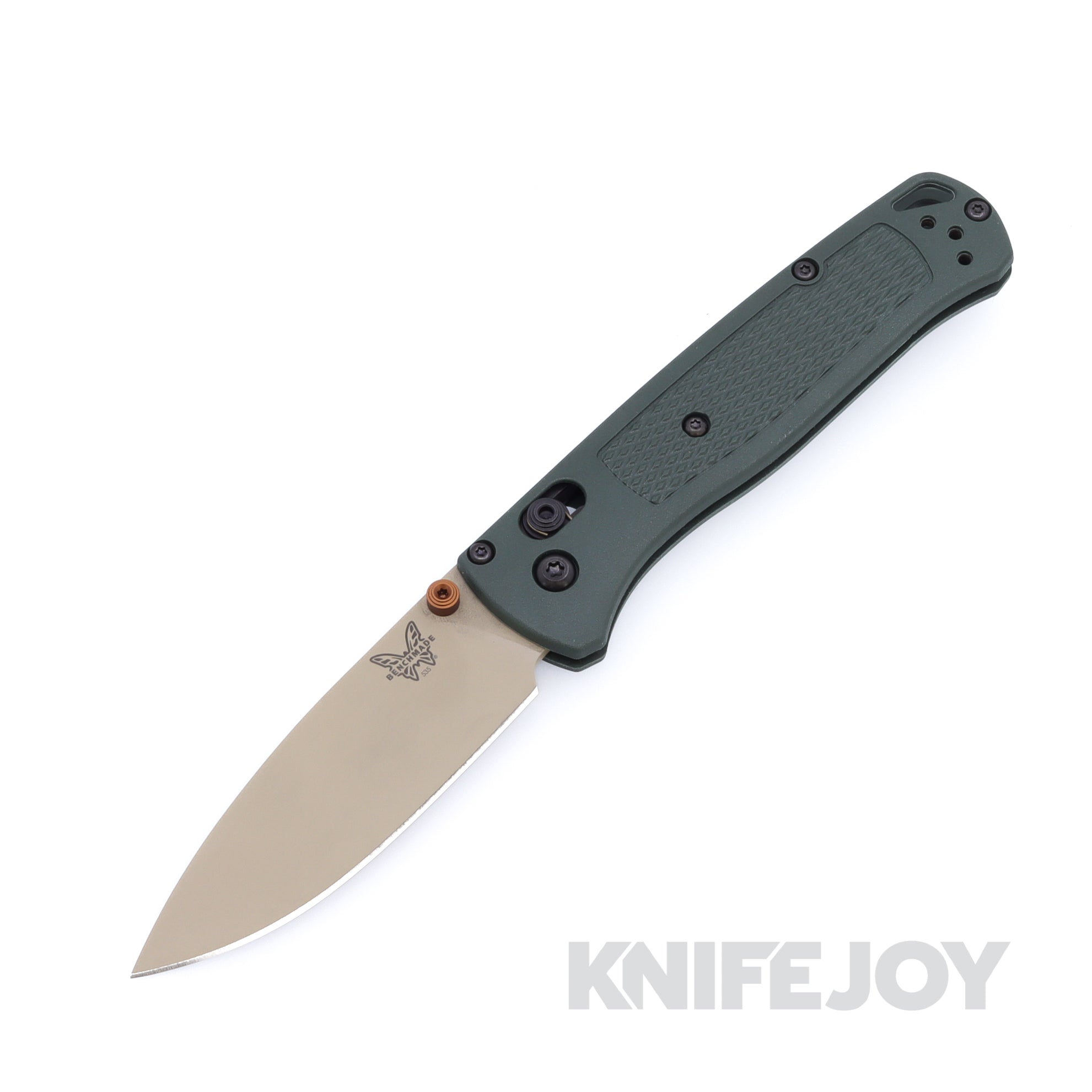 Benchmade 535TN-2601 Bugout AXIS Folding Knife Tan Cerakote Drop Point Elmax Blade, Taiga Green Grivory Handles