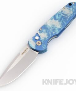 Pro-tech Knives TR 3 KnifeJoy Exclusive Auto with Stonewash 154CM Clip Point Blade with "Frostbite" Custom Anodized Aluminum Handles/ MOP Button/ Satin Hardware/ Blue Titanium Clip