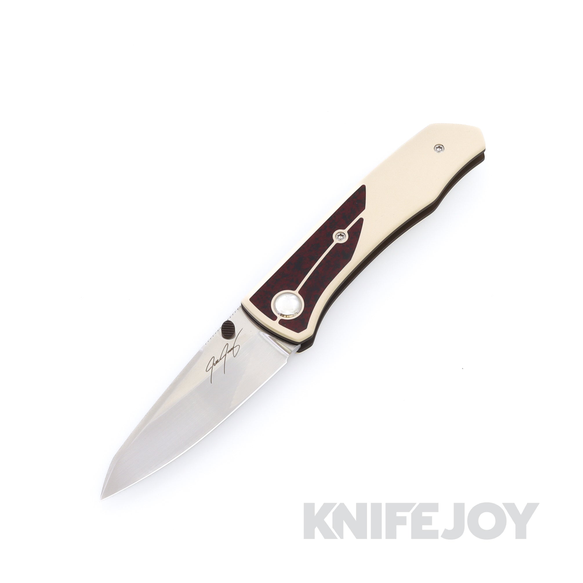 Jesse Jarosz Custom Samsara Super Gold 2 Blade Titanium Frame and Compression Lock With Ivory Micarta and Bakelite Scales