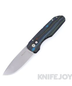 Pro-Tech VERO1211-LTD Starry Night Auto Synapse Stonewash Magnacut Blade with Black Thick Back Aluminum Handle and Starry Night G-Carta Lid / Black Lip Pearl Button / Satin Hardware / Machined Clip