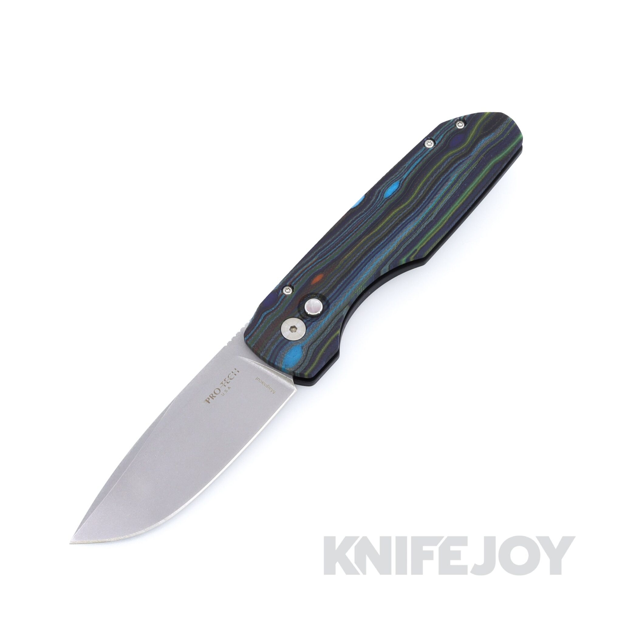 Pro-Tech VERO1211-LTD Starry Night Auto Synapse Stonewash Magnacut Blade with Black Thick Back Aluminum Handle and Starry Night G-Carta Lid / Black Lip Pearl Button / Satin Hardware / Machined Clip