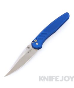 Pro-Tech x Peace Neighbor CCKSS26.Avalon.1 Avalon Machine Satin Magnacut Blade with Blue Knurled Aluminum Handles / Mosaic Pin Button / Satin Hardware and Thumbstud / Polished Clip