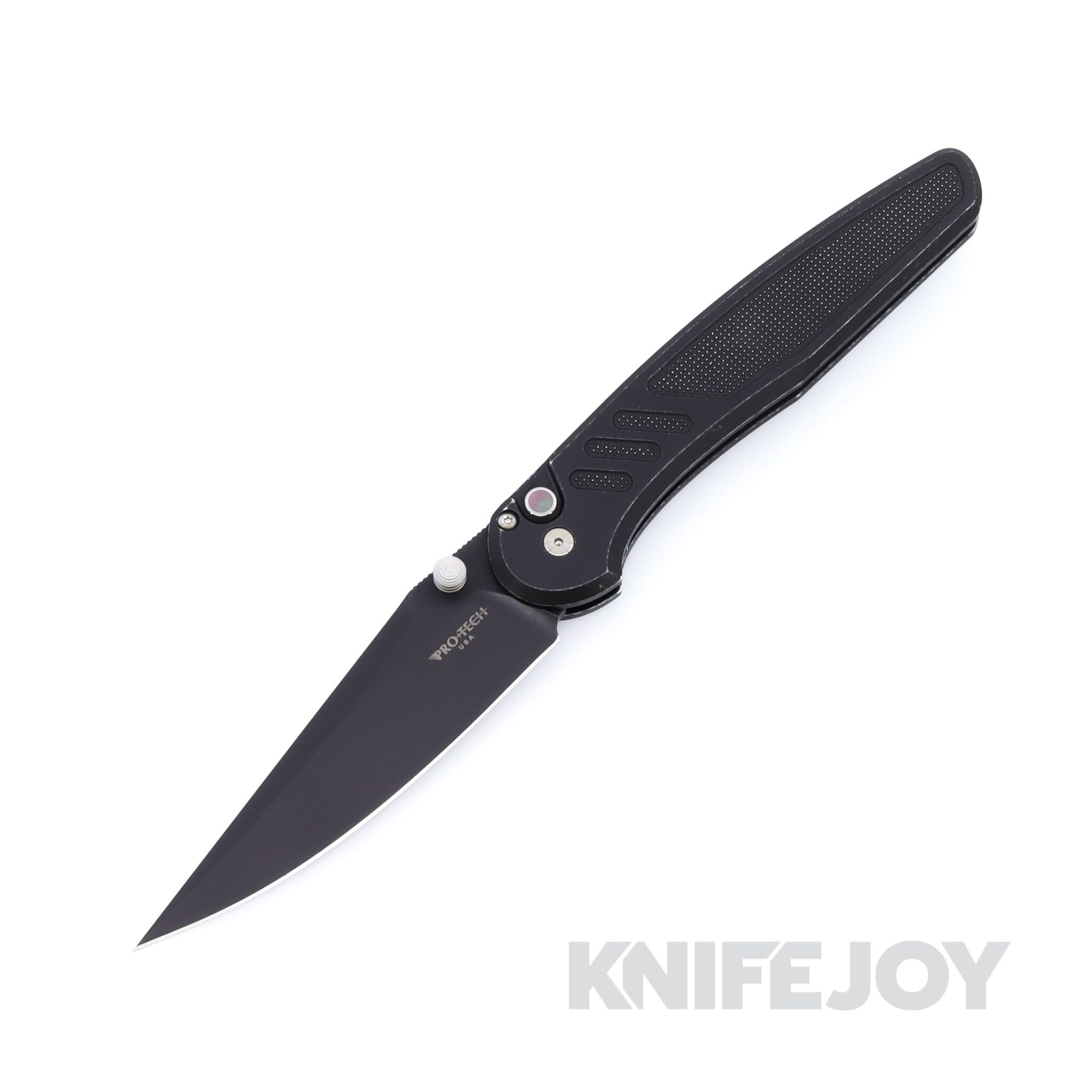 Pro-Tech x Peace Neighbor CCKSS26.Avalon.2 Avalon DLC Magnacut Blade with Battle Worn Black Knurled Aluminum Handles / Black Lip Pearl Button / Satin Hardware and Thumbstud / Black Clip