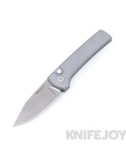 Pro-Tech x Chavez CCKSS26.Scapegoat.1 Scapegoat Compact Automatic Stonewash MagnaMax Blade with Grey Aluminum Handles / White Pearl Button / Polished Clip