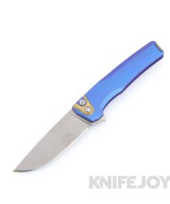 MachineWise Sonora Button Lock Folder Stonewash Blade with Ripple Textured Grade 5 Blurple Titanium Handles / Brass Bolster / Zirblast Clip