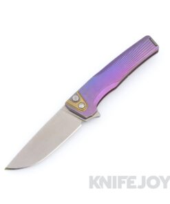 MachineWise Sonora Button Lock Folder Stonewash Blade with Sunray Textured Grade 5 Distressed Vertical Midnight Fade Titanium Handles / Brass Bolster / Blasted Clip