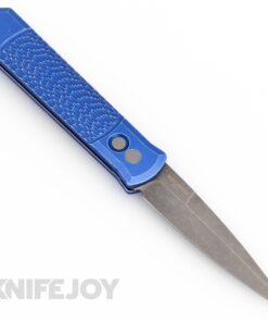 Pro-tech Knives 926-LHAWBW-BLUE GODFATHER Auto LEFT HANDED Plain Edge Acidwashed Blade with Battleworn Blue Aluminum Handles