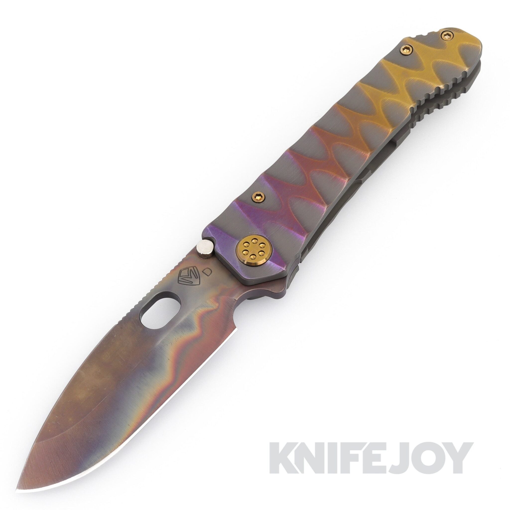 Medford Knives 187 DP D2 Vulcan Drop Point Blade with BB/ Cement Bronze-Vio Fade Lazy River Handles/ BRZ Hardware/ Vio-Fade Clip