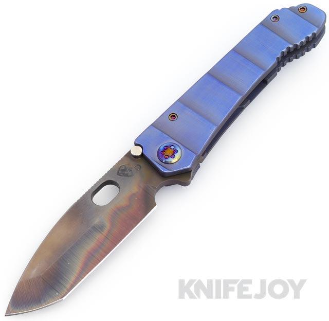 Medford Knives 187 DPT D2 Vulcan Tanto Blade with BB/ Blue Armadillo Handles/ Flamed Hardware/ Blue Clip